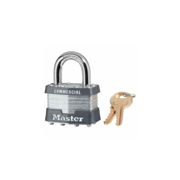Master Lock No. 1 Laminated Steel Padlock, 5/16 in dia, 3/4 in W x 15/16 in H Shackle, Silver/Gray, Keyed, 6PK 470-1KA-2396 - main