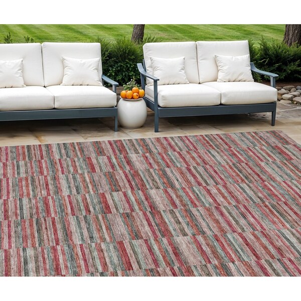 Homeroots 8' X 10' Red Beige And Copper Striped Washable Indoor Outdoor Area Rug 587935 - main