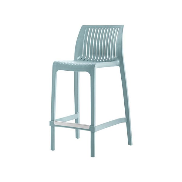 Homeroots Set of Four 26" Baby Blue Heavy Duty Plastic Low Back Outdoor Counter Height Bar Chairs 565356 - main