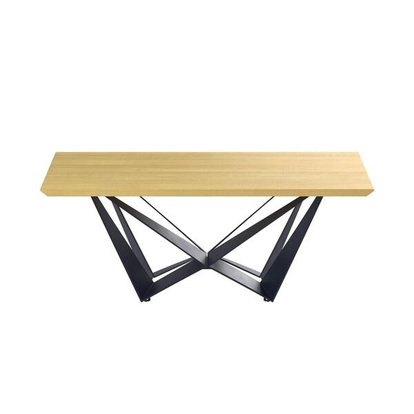 Homeroots 79" Natural and Black Wood and Metal Trestle Base Dining Table 555164 - main