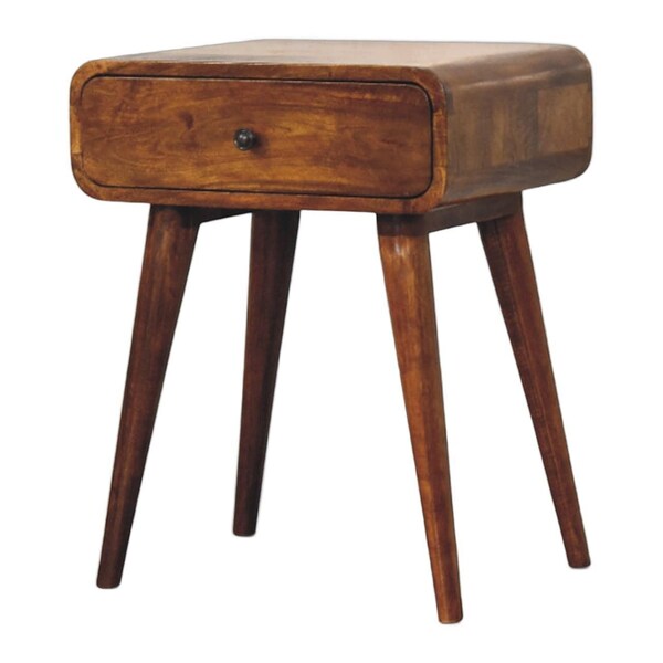 Homeroots 22" Chestnut Solid Wood Round One Drawer Nightstand 722589 - main