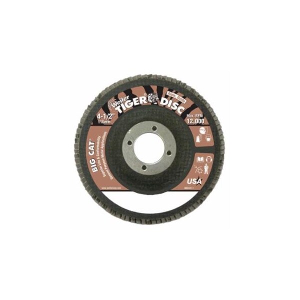 Weiler Tiger Big Cat High Density Flap Disc, 4-1/2 in dia, 60 Grit, 7/8 in Arbor, 12,000 RPM, Type 27 804-50764 - main