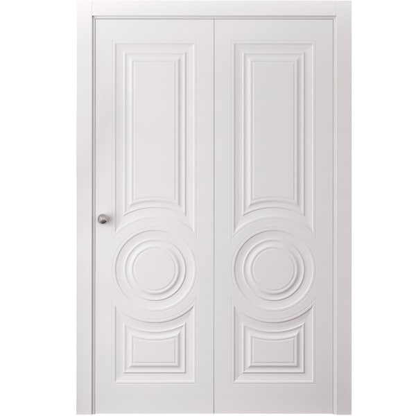 Sartodoors Sliding Closet Bi-fold Doors 48 x 96 inches, BASIC 9801 White, Sturdy Tracks Moldings Trims Hardwa BASIC9801BF-SKIN-4896 - main