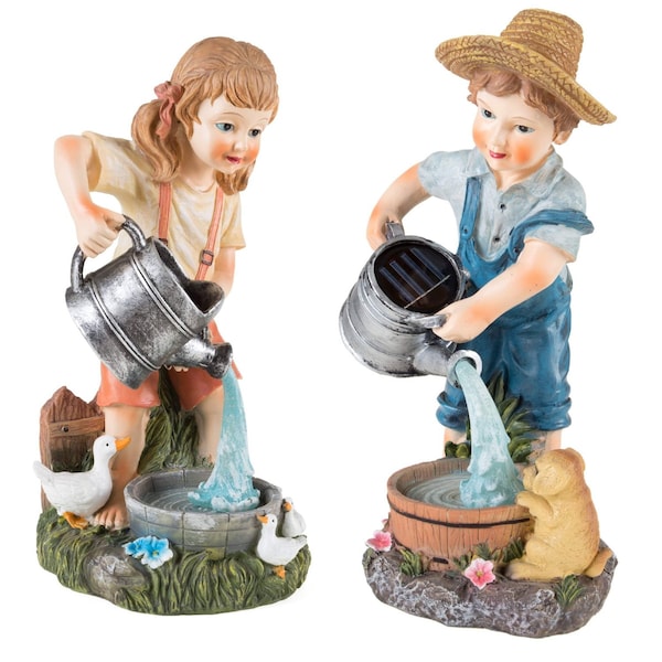 Pure Garden Solar Outdoor LED Light, Little Boy and Girl Statues 50-186-BOY-GIRL - main