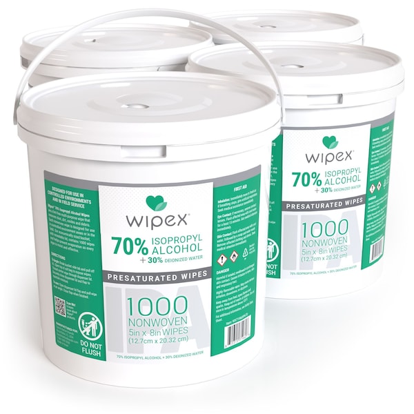 Wipex 70% Isopropyl Alcohol Wipes 1000ct Value Bucket, 4000 wipes/case, Lint-Free SMS Cloth Material, 4PK WX71960IPA70-4 - main
