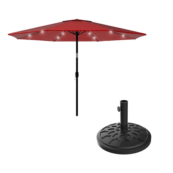 Pure Garden Patio Umbrella with Solar Lights with Base, Red 50-LG1174B - main