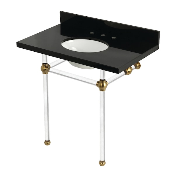 Kingston Brass 36" Black Granite Console Sink with Acrylic Legs, 8-Inch, 3-Hole, Black Granite/Brushed Brass KVPK36KA7 - main