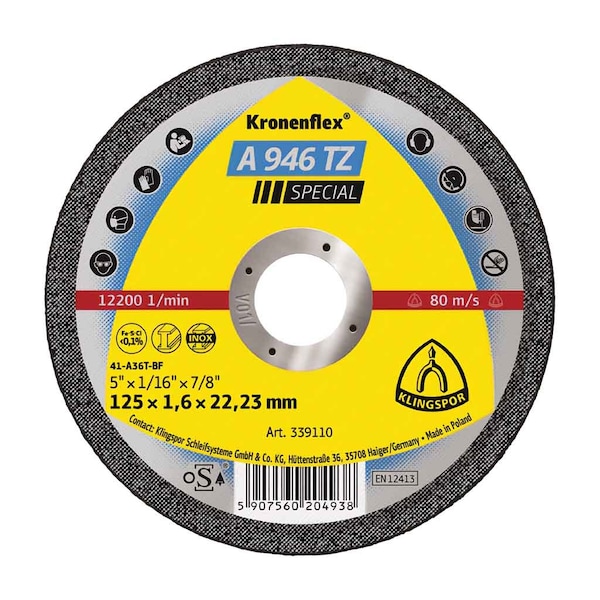 Klingspor Cut-off Wheel A 946 TZ, 7" x 1/16" x 7/8", 25PK A946TZ1781.622F - main