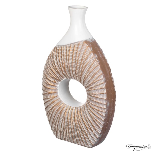 Uniquewise 19-Inch White and Gold Farmhouse Vase - Decorative Piece for Boho Kitchen, Bedroom Table, Home QI004688.WT - main