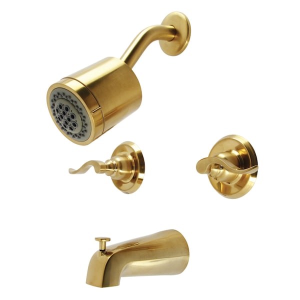 Kingston Brass Double-Handle Tub and Shower Faucet, Brushed Brass KB8247NFL - main