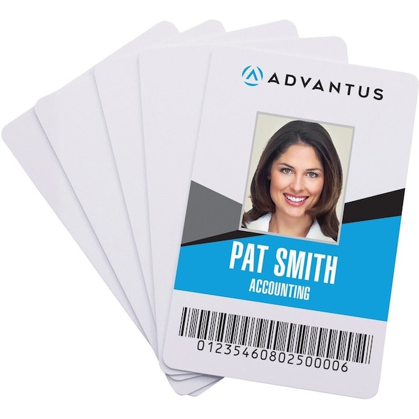 Advantus ID Cards, Laminated PVC, 2-/18"x3-3/8" , 100/PK, White 97034 - main