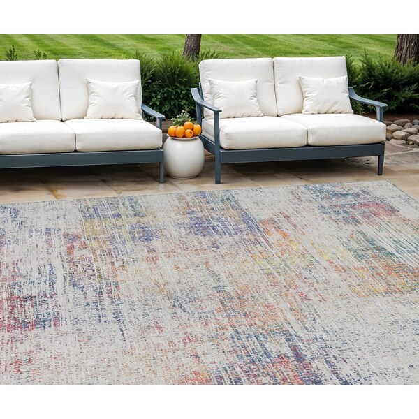 Homeroots 9' X 12' Ivory Orange And Blush Abstract Washable Indoor Outdoor Area Rug 588754 - main