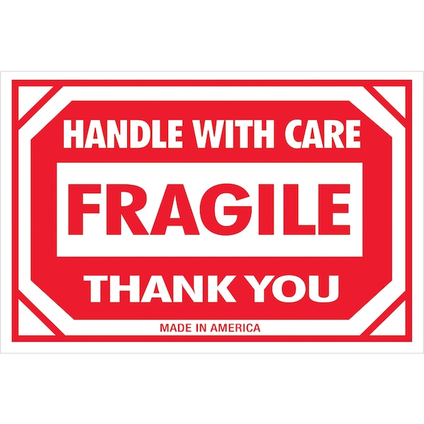 Bubblefast 2 x 3 - ''Fragile - Handle With Care Thank You'' Labels BFDL1053 - main