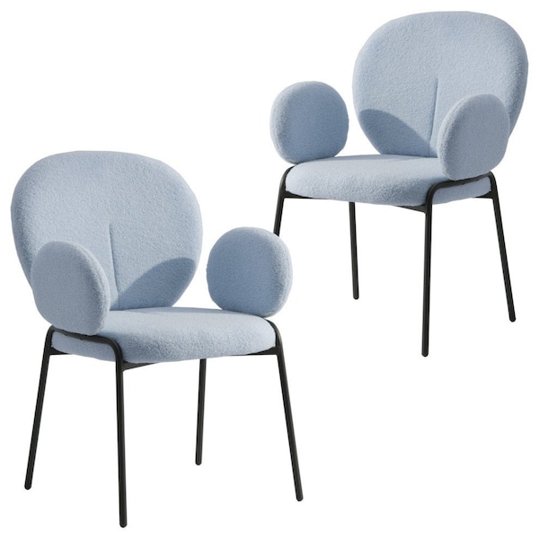 Leisuremod Celestial Boucle Dining Arm Chair, Black Iron Frame with Blue Fabric, 2PK CCABL-23BU2 - main