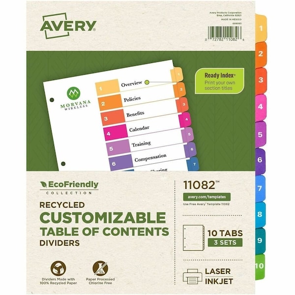 Avery DIVIDERS, 10TABS, 3 SETS, 12PK AVE11082 - main