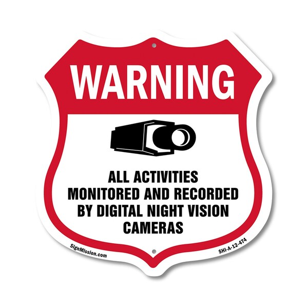 Signmission Video Surveillance Shield Sign Warning A, 12 Inch X 12 Inch, Aluminum Metal Sign SHI-A-12-474 - main