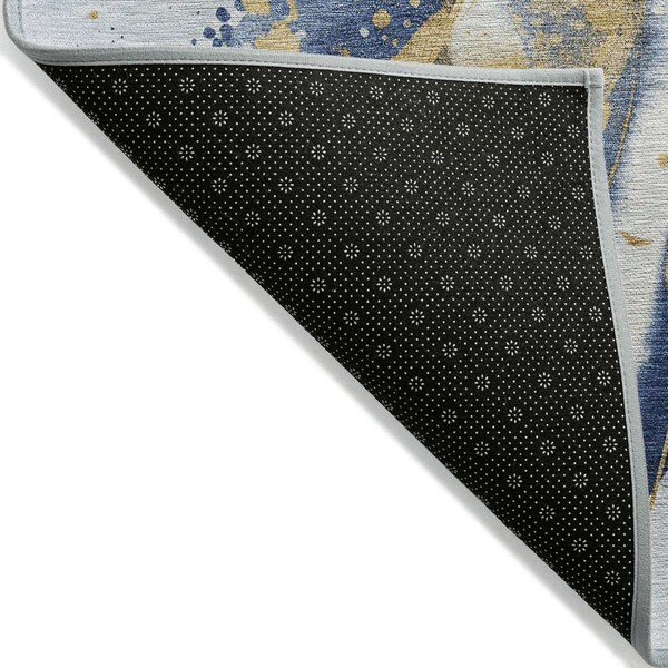 Homeroots 8' X 10' Blue And Gold Abstract Washable Indoor Outdoor Area Rug 611303 - main
