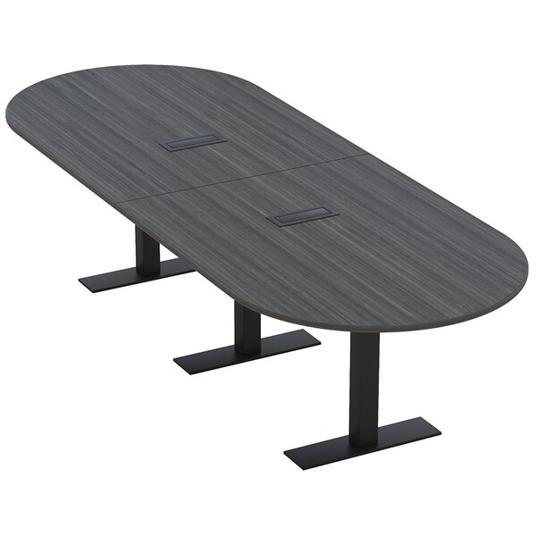 Skutchi Designs 12ft Racetrack Conference Table With Power | Harmony Series | 12 Person Meeting Room Table HAR-RAC-48X144-T.BK-WA7949-EBLK - main
