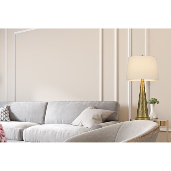 Homeroots 27" Antiqued Brass Metal Geometric Table Lamp With White Empire Shade 524728 - main