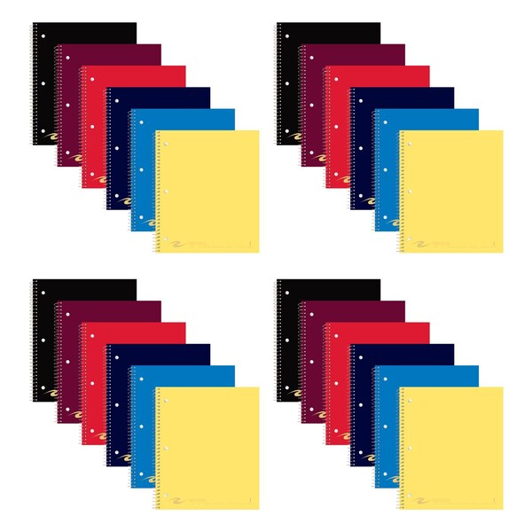 Roaring Spring Case of Wirebound Notebooks, 11"x9", 1 Subject, 1 Pkt, 100 sht, College Rule w/margin, Asstd. Colors 11354cs - main