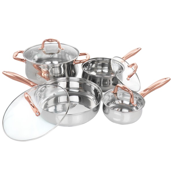 Gibson Home Bransonville 8 Piece Stainless Steel Cookware Set in Chrome and Bronze 128618.08 - main