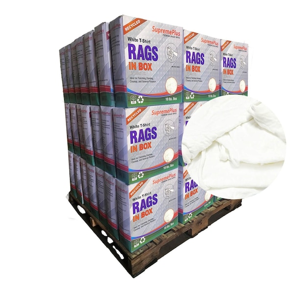 Supremeplus Recycled White Knit T-Shirt Cleaning Rags, 960 lbs. Pallet, 96 x 10 lbs. Compressed Box, 96PK SP-8223 - main