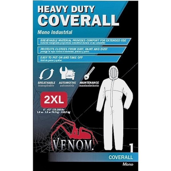 Venom Steel VENCV300XXL Coveralls with Hood, 2XL, Unisex, Zipper Closure, Fabric, White VENCV300XXLN - main