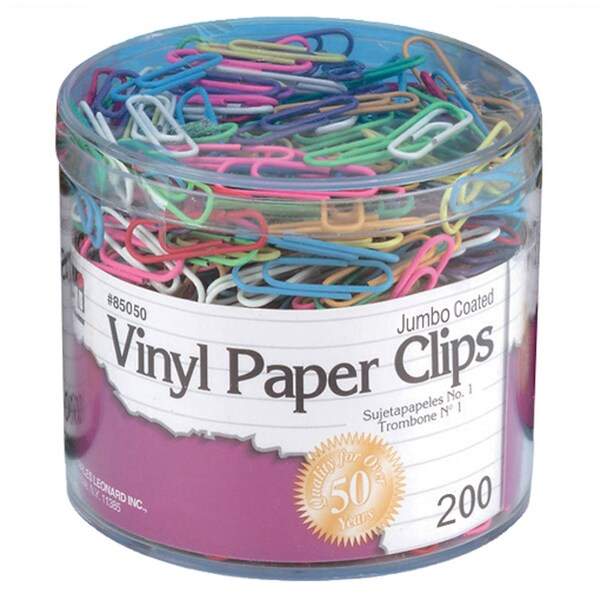 Charles Leonard Vinyl Coated Paper Clips, Jumbo Size, Assorted Colors, 200/Box, 200PK 85050 - main