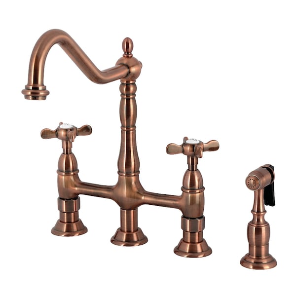 Kingston Brass Bridge Kitchen Faucet with Brass Sprayer, Antique Copper KS127BEXBSAC - main