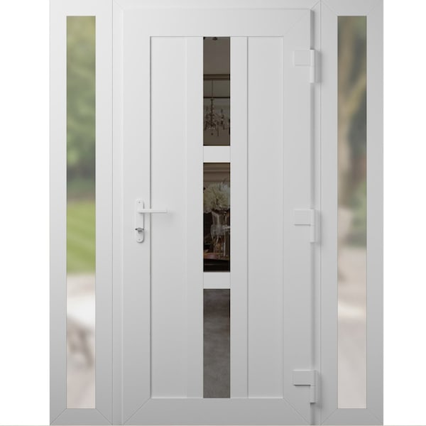 Vdomdoors Front Exterior Prehung Metal-Plastic Door Frosted Glass / MANUX 8112 White Silk / Office Commercial MANUX8112EXD-WS-W14+32+14-H80-LH-I - main