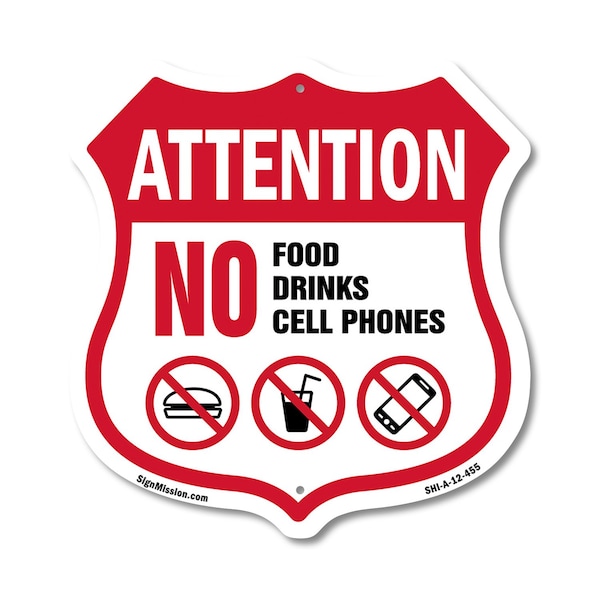 Signmission Property Shield Sign No Food No Drinks N, 12 Inch X 12 Inch, Aluminum Metal Sign SHI-A-12-455 - main