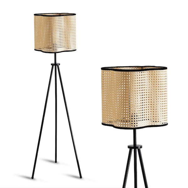 Vidalite Gal Tripod Floor Lamp with Rattan Shade, Stitched Velvet Detailing, 55.5 in. Height, Bohemian Style CE1008609 - main
