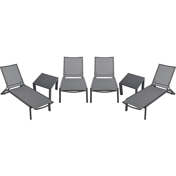 Global Industrial Outdoor Table Set, 2 Aluminum Slatted Side Tables and 4 Chaise Lounge Chairs 244311GY - main