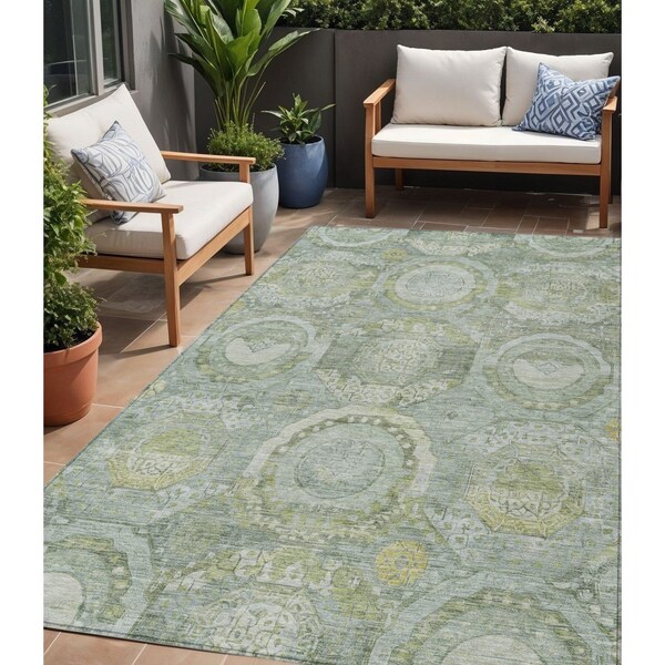 Homeroots 5' X 8' Sage And Gold Medallion Washable Indoor Outdoor Area Rug 616575 - main