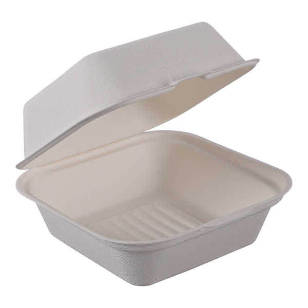 Empress Earth Hinged Container Molded Fiber 6 inx 6 in x 3 in Natural White PFAS Free, 500PK EHL-66-PF - main