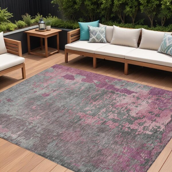 Homeroots 9' X 12' Blush Gray And Mauve Abstract Washable Indoor Outdoor Area Rug 618224 - main