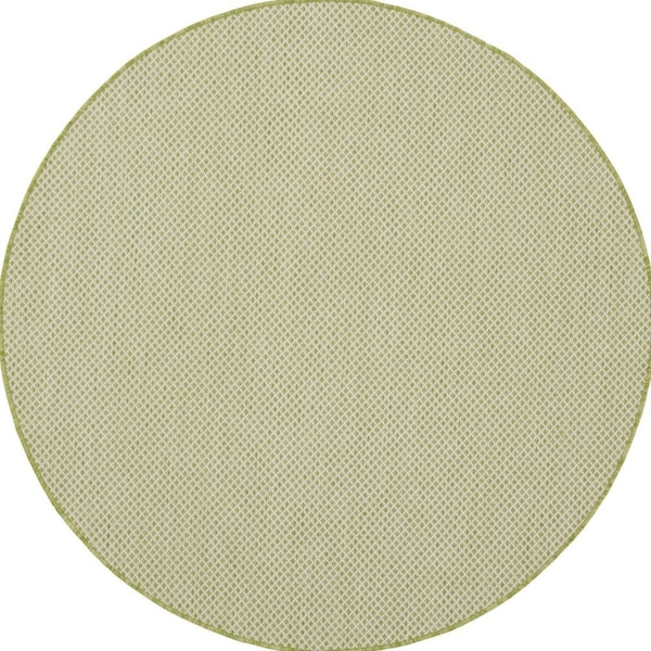 Homeroots 4' Ivory And Green Round Geometric Indoor Outdoor Area Rug 573854 - main