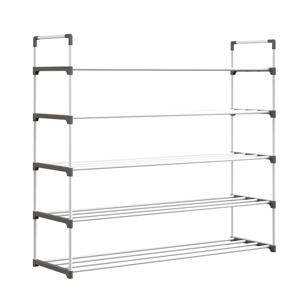 Home-Complete Shoe Rack 5-Tier Shoe Organizer for Closet, Bathroom, Entryway Shelf Holds 25 Pairs Sneakers, White HC-2104-WHT - main