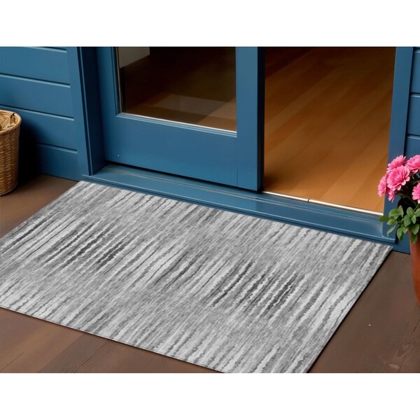 Homeroots 3' X 5' Silver Gray And Charcoal Striped Washable Indoor Outdoor Area Rug 577998 - main