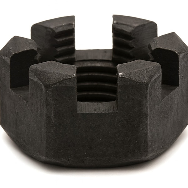 Zmg Fasteners Plus 1 - 14 HEAVY HEX SLOTTED NUT RIGHT HD ASTM A194 2H CARBON STEEL BLACK OXIDE ZMG58130 - main