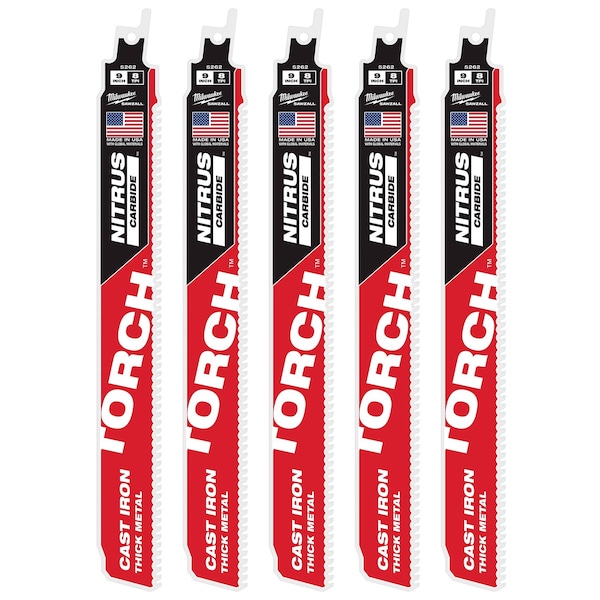 Milwaukee Tool 9" 7TPI TORCH with NITRUS Carbide for Cast Iron SAWZALL Blade 5PK 48-00-5562 - main