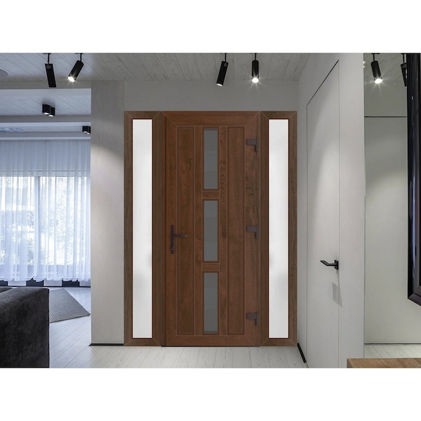 Vdomdoors Front Exterior Prehung Metal-Plastic Door Frosted Glass / MANUX 8112 Walnut / Office Commercial and MANUX8112EXD-WLN-W14+32+14-H80-LH-I - main
