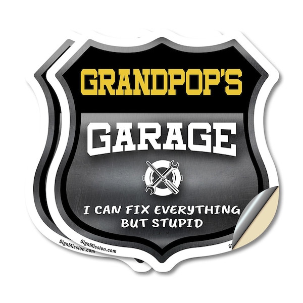 Signmission Grandpop's Garage I Can Fix Everything But Stupid, 4 inch X 4 inch, Vinyl Decal, 2PK SHI-D-2PACK-4-490-GRANDPOP - main
