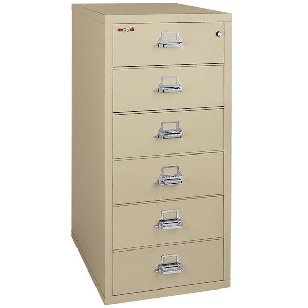 Fireking Fire-Resistant Card Check Note File Cabinet, 6 Drawer, Parchment, 52-3/4 in H 6-2552-CPA - main