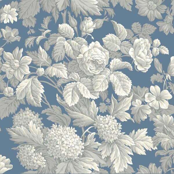 York Wallcoverings Antique Floral in Wedgewood Blue and Grey Wallpaper KC1845 - main