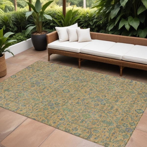 Homeroots 9' X 12' Orange Blue And Green Floral Washable Indoor Outdoor Area Rug 604629 - main