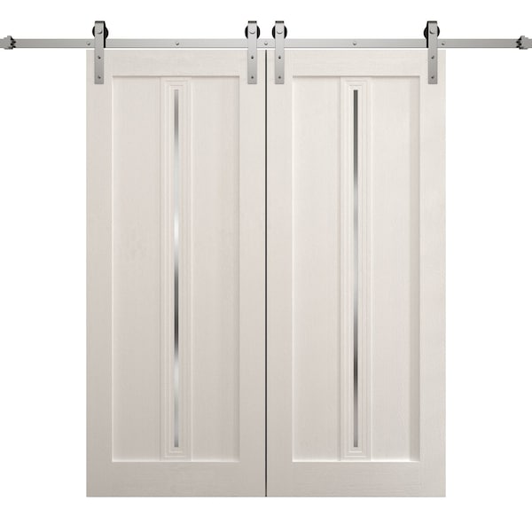 Sartodoors Modern Double Barn Door 36 x 84 inches, Ego 5014 Painted White Oak, 13FT Silver Rail Track Set, S EGO5014DB-S-PWO-3684 - main