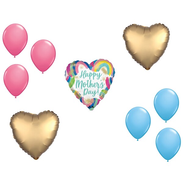 Loonballoon Mother's Day Theme Balloon Set, 28 Inch Jumbo Mother's Day Painted Rainbows Balloon, Heart Foil 97777 - main