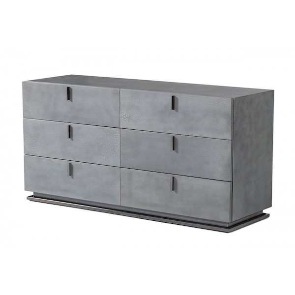 Homeroots 59" Gunmetal Grey Crackle Finish Six Drawer Double Dresser 490819 - main