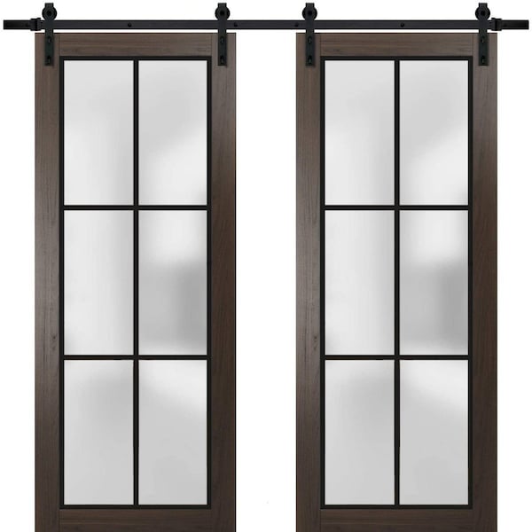 Sartodoors Sturdy Double Barn Door with Frosted Glass Planum 2122 48x80 (2* 24x80) Solid Core Modern Interior PLANUM2122DB-CA-48 x 80 (2* 24x80) - main
